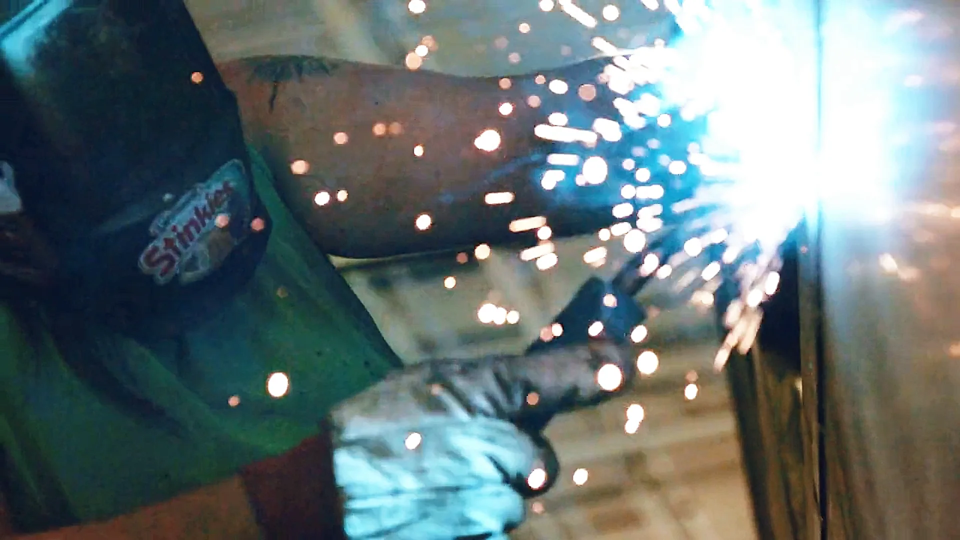 Welding sparks close up